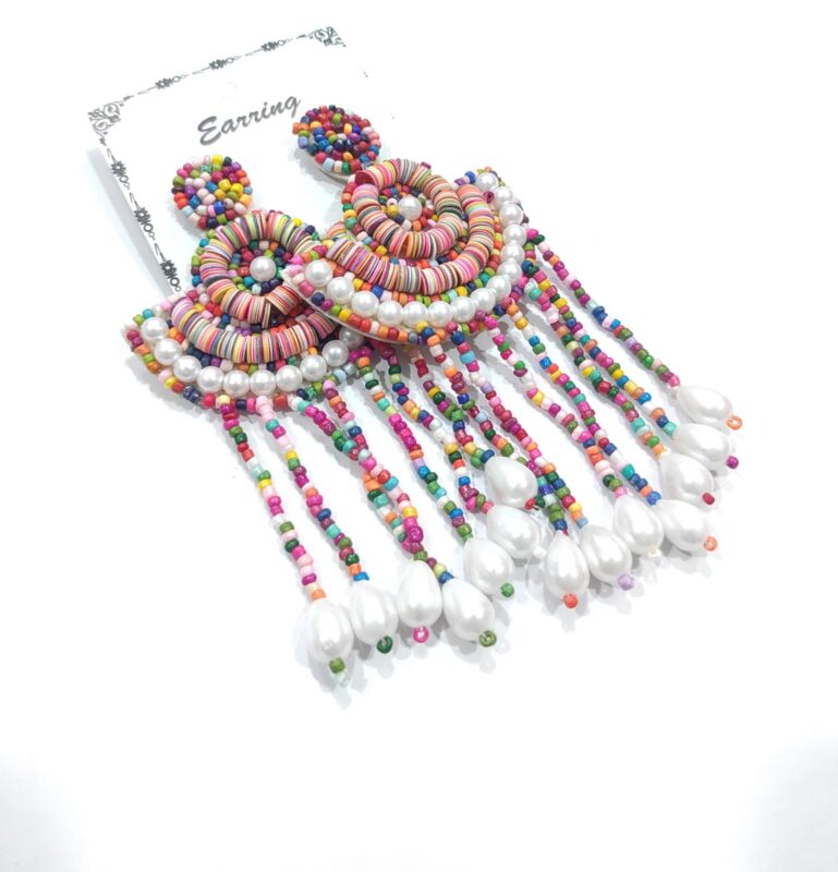 Handmade Pearl Beaded Chandelier Earrings