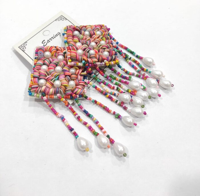Boho Multicolor Seed Bead Chandelier Earrings