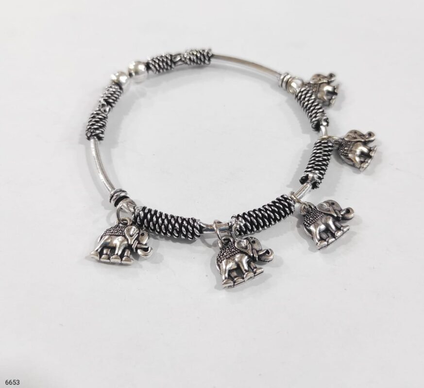 Rustic Oxidized Silver Charm Bracelet