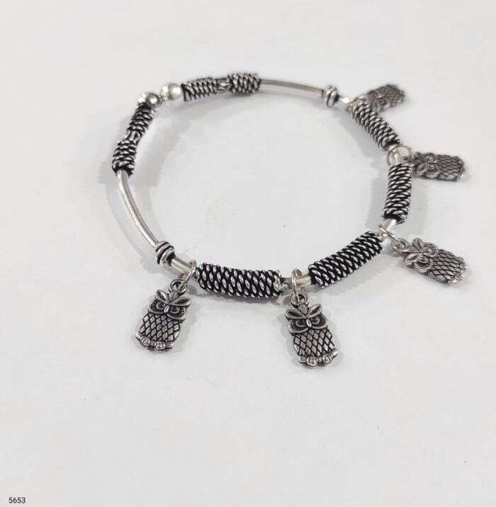 Classic Oxidized Silver Dangle Bracelet for Women