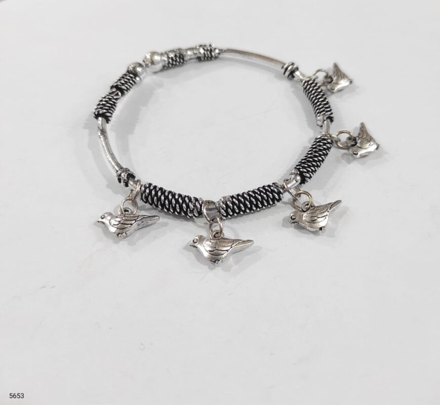 Oxidized Silver Dangle Bangle Bracelet