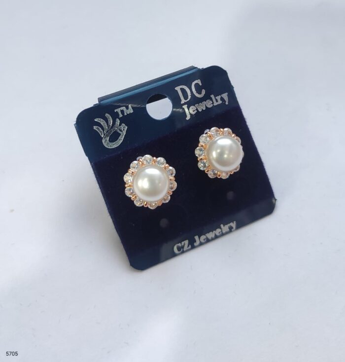 Premium Gold-Plated Zirconia Stud Earrings with Pearl Center