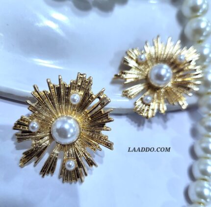 Korean Geometric Metallic Pearl Earrings