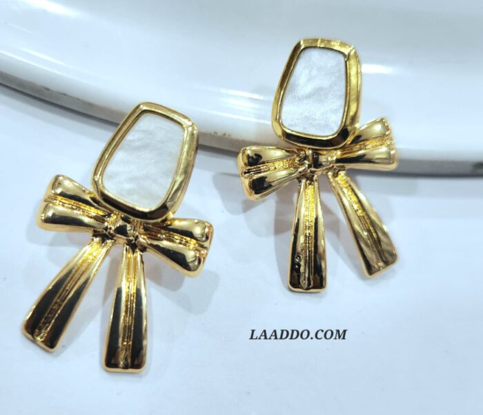 Classic Bowknot Rhinestone Pearl Stud Earrings For Women