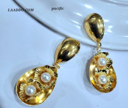 TFC Varied Vortex Bold Bead and Pearl Gold Plated Shoulder Duster Dangler Earrings