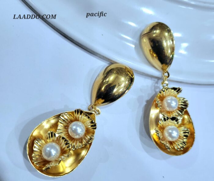 TFC Varied Vortex Bold Bead and Pearl Gold Plated Shoulder Duster Dangler Earrings