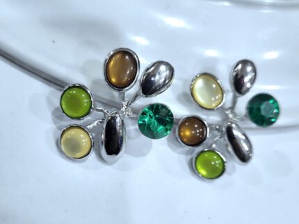 Sterling Silver Multi-Colour Ruby & Green Onyx Dangler Earrings for Women