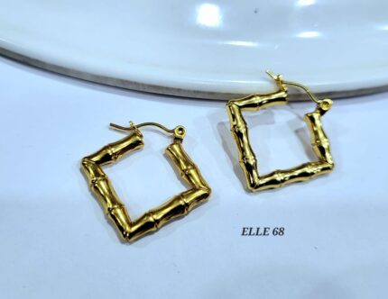 Clip-on Bamboo Earrings Gold Tone Square Hoop Earrings Large 4 Inch