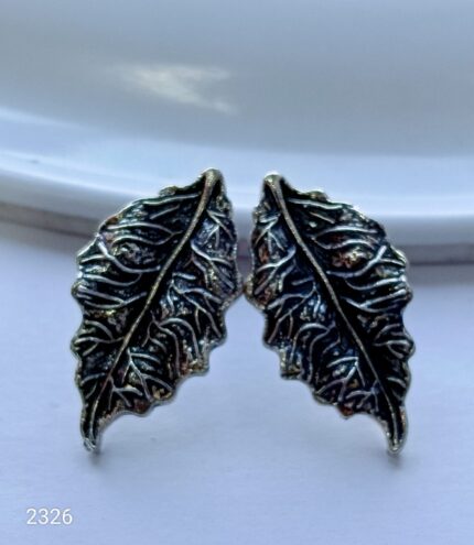 Antique Leaf Oxidised Stud Earrings for Women & Girls
