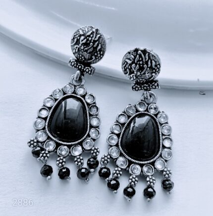 Trendy Oxidised Black Stone Chandelier Earrings