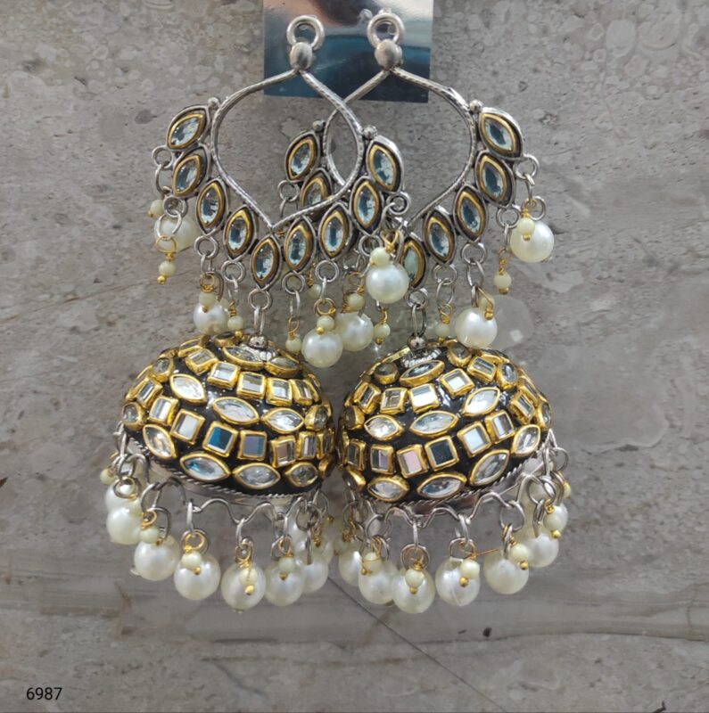 Fashionable oxidised silver jhumka