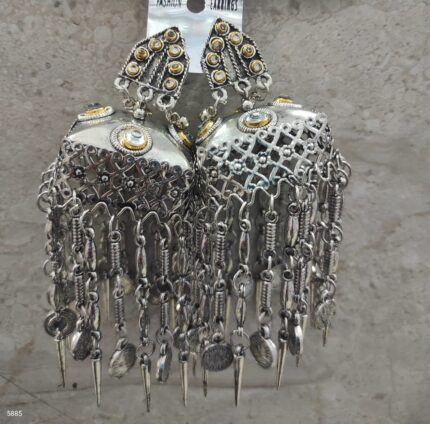 Fashionable oxidised silver jhumka