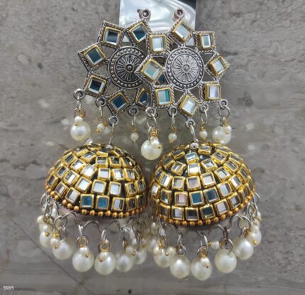 Kundan Pearl Earrings in Sky Blue for Wom