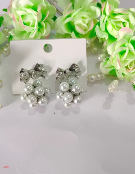 Silver Bow Pearl Drops