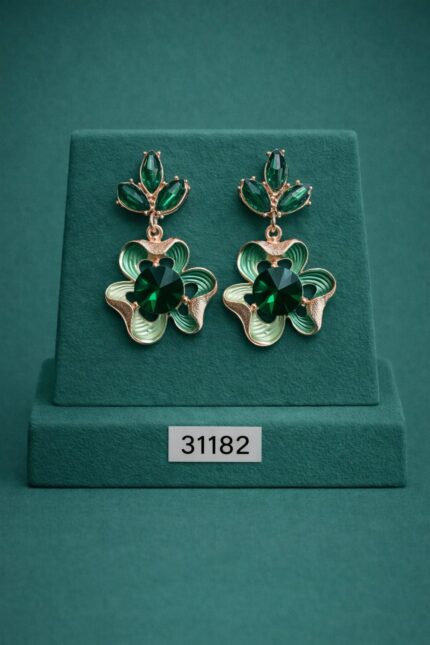 Bollywood Fashion Gold Metal Tassel Earrings with Grey Stone