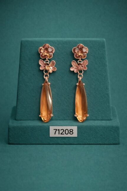 Bollywood Fashion Gold Metal Tassel Earrings with Grey Stone