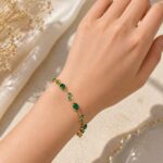 Tulip Green Stone Anti Tarnish Bracelet for Women | Stainless Steel Gold Plated Adjustable Bracelet