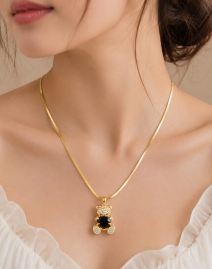 Luxury Teddy Pendant Snake Chain Necklace