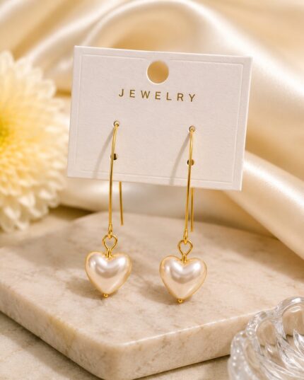 Luxury Pearl Heart Drop Earrings for Women | Elegant Korean Style Jewelry