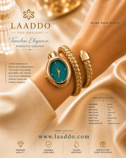 Luxury Gold Snake Wrap Bracelet Watch for Women – Turquoise Dial Stylish Fashion Watch