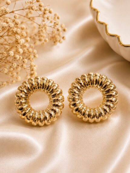 Luxury Gold Textured Hoop Statement Earrings