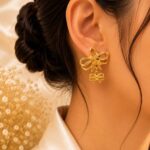 Golden Bow Charm Drop Earrings