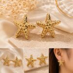 Luxury Gold Starfish Earrings for Women | Beach Style Statement Earrings | Korean Fashion Jewellery