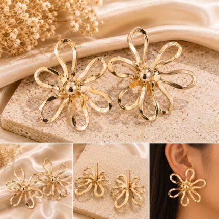 Luxury Gold Floral Statement Earrings for Women | Korean Style Designer Earrings | Trendy Fashion Jewellery