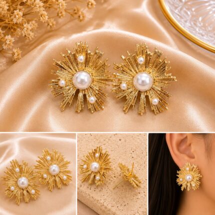 Luxury Pearl Sunburst Statement Earrings for Women
