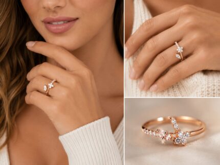 Rose Gold Floral Crystal Ring for Women
