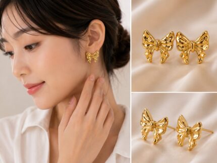 Luxury Gold Bow Stud Earrings for Women