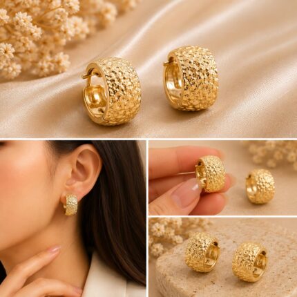 Luxury Textured Gold Hoop Earrings – Premium Minimal Statement Hoops