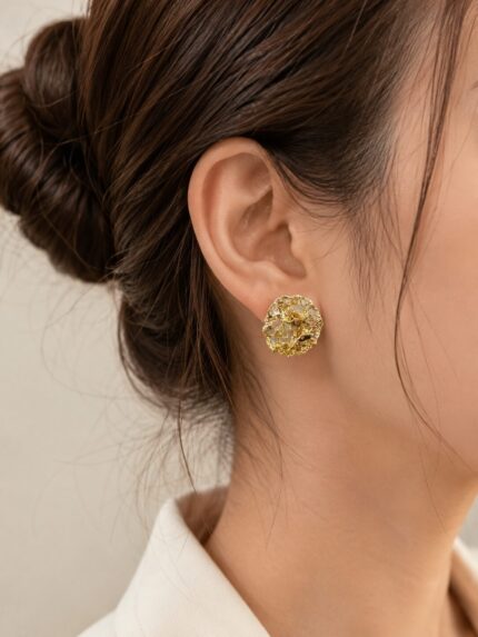 Golden Textured Statement Stud Earrings for Women