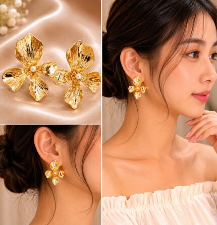 Luxury Gold Floral Statement Earrings for Women
