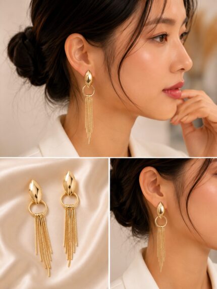 Luxury Gold Tassel Drop Earrings for Women