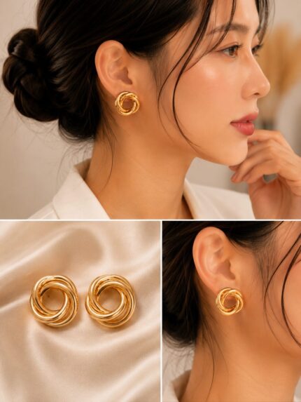 Luxury Gold Knot Stud Earrings for Women