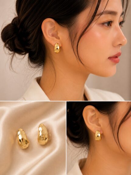 Luxury Gold Textured Hoop Earrings for Women