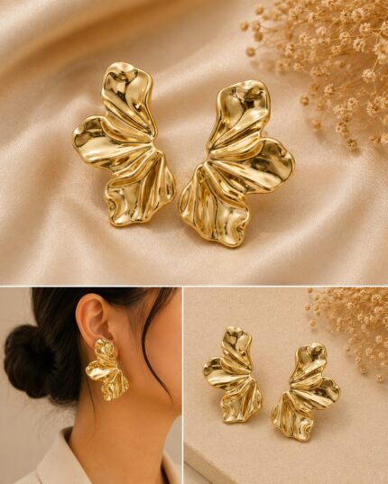 Luxury Abstract Gold Statement Earrings for Women | Korean Fashion Jewelry