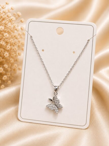 Luxury silver Butterfly Pendant Necklace for Women – Elegant Crystal Korean Style Chain Jewellery