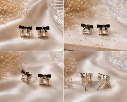 🎀 Elegant Crystal Bow Stud Earrings – Korean Fashion Statement Earrings for Women