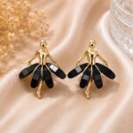 🖤 Golden Ballerina Statement Earrings – Elegant Dancer Design Earrings for Women