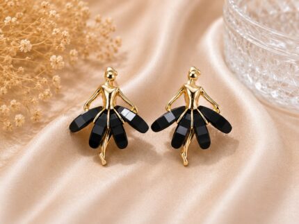 🖤 Golden Ballerina Statement Earrings – Elegant Dancer Design Earrings for Women