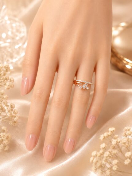 Elegant Rose Gold Floral Crystal Ring for Women