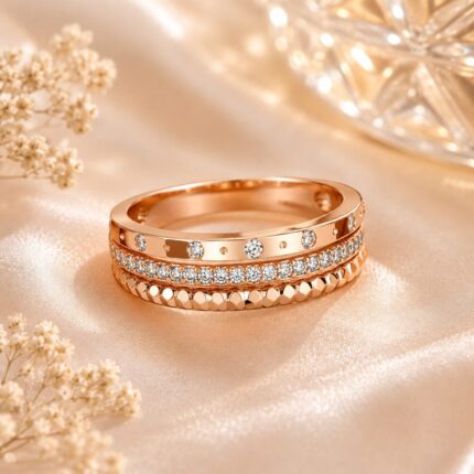 Luxury Rose Gold Crystal Band Ring for Women