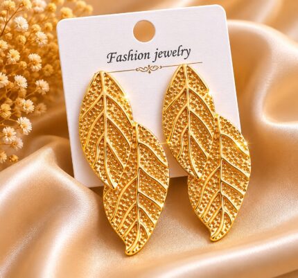 Luxury Gold Leaf Statement Earrings for Women