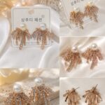 Rose Gold Pearl Waterfall Earrings – Korean Style Crystal Stud Earrings