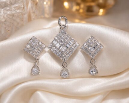 Luxury Silver Crystal Pendant Set with Teardrop Earrings