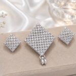 Luxury Silver Crystal Pendant Set with Matching Stud Earrings