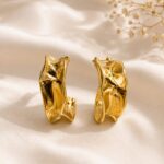Golden Sculpted Hoop Earrings for Women