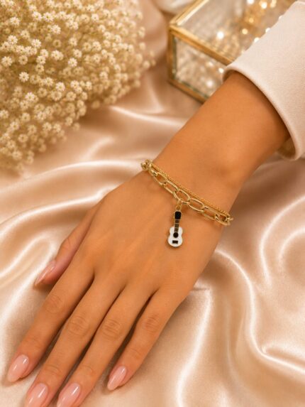 Minimal Guitar Charm Gold Bracelet for Women